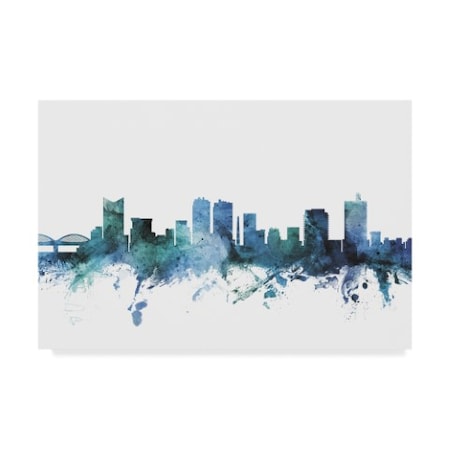 Michael Tompsett 'Fort Worth Texas Blue Teal Skyline' Canvas Art,16x24
